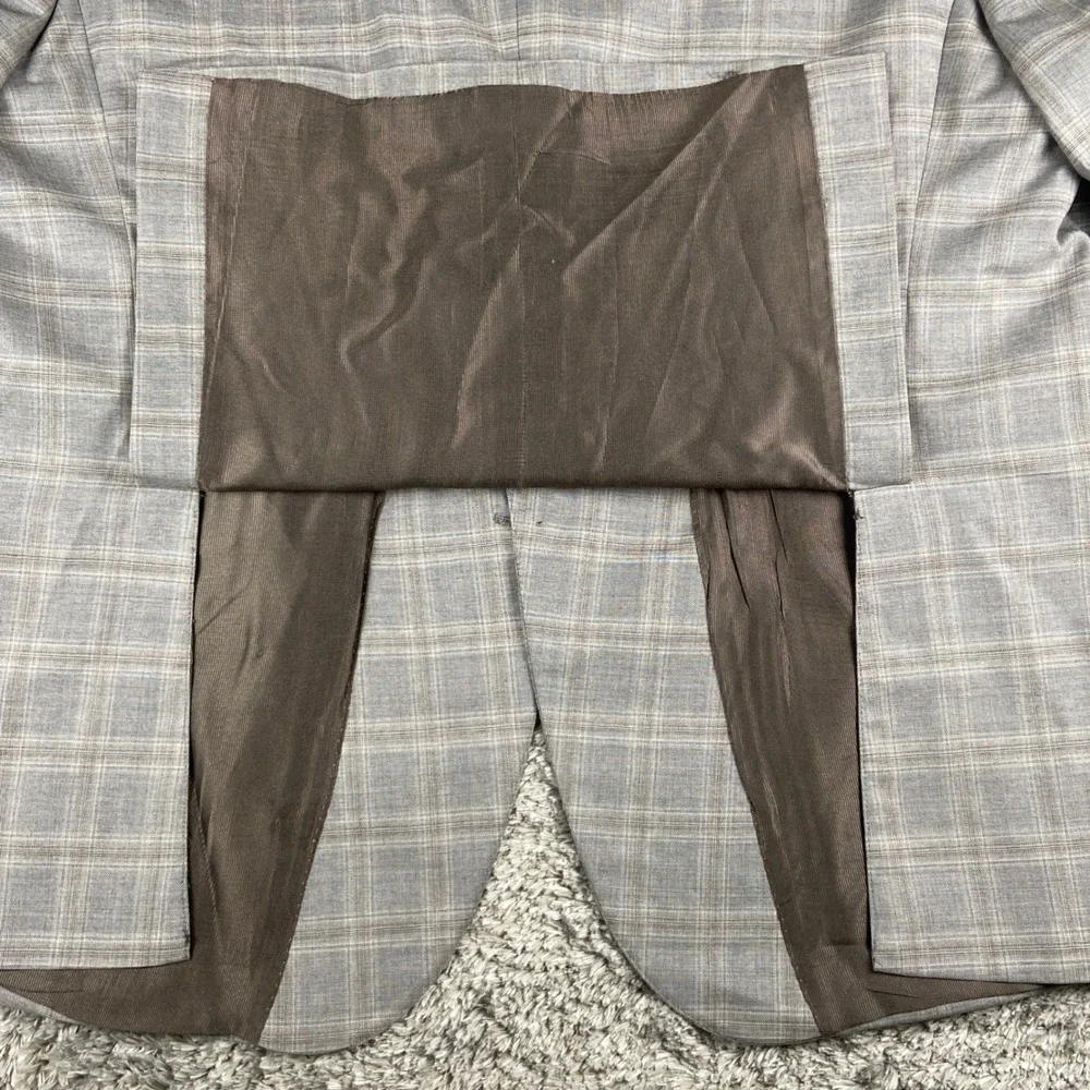 Joseph Abboud 2 Piece Suit Mens Blazer 48R Trouser 44x31 Grey Plaid Wool Preppy
